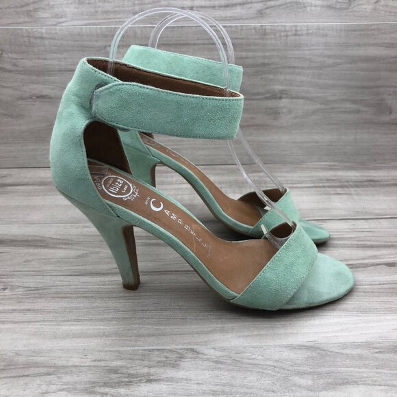 Jeffrey Campbell Heel Sandals Womens 9 Mint Green Suede Hook and Loop Shoes - Picture 3 of 11